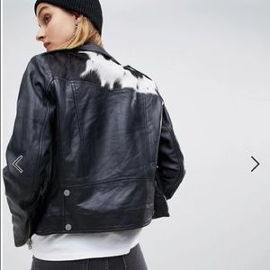 Muubaa leather Moto jacket with cow hide detail